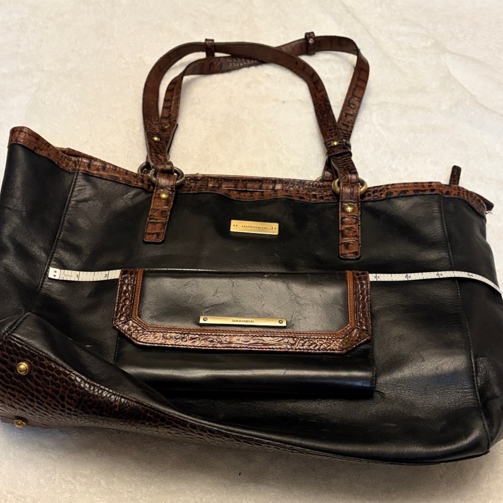 Black and Brown Leather Tote Bag with Matching Wallet